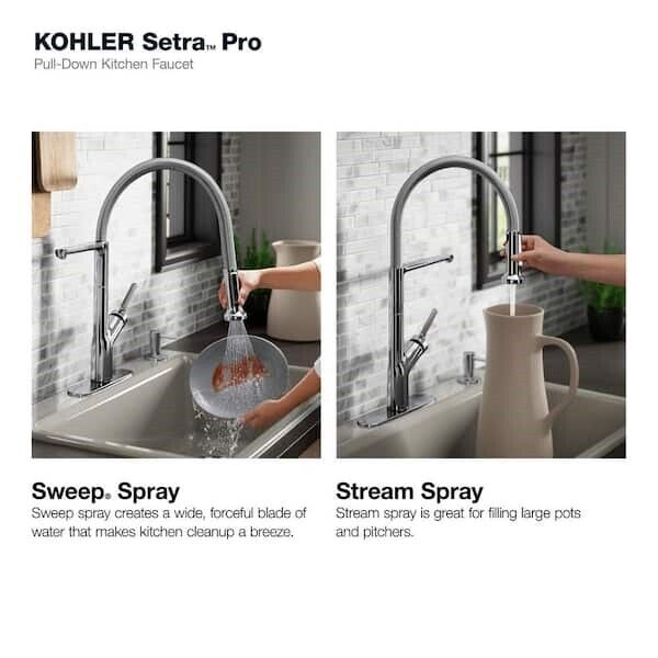 Kohler Setra 1 Hole Standard Kitchen Faucet in Polished Chrome K-R29343-SD-CP