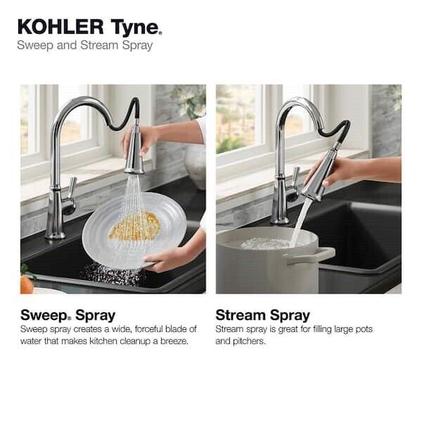 Kohler Tyne 1 Hole Pull Down Kitchen Faucet in Polished Chrome K-R21415-CP