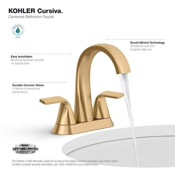 Kohler Cursiva 4"Centerset Bathroom Faucet Brushed Moderne Brass K-R30578-4D-2MB