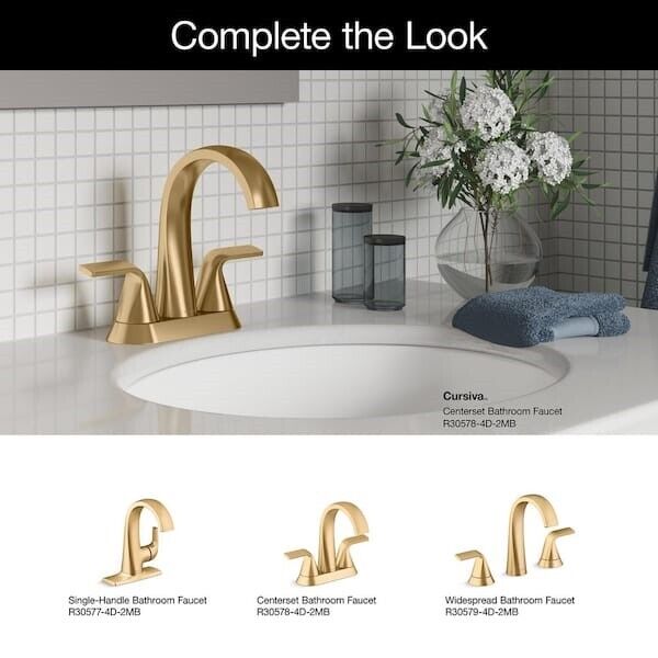 Kohler Cursiva 4"Centerset Bathroom Faucet Brushed Moderne Brass K-R30578-4D-2MB