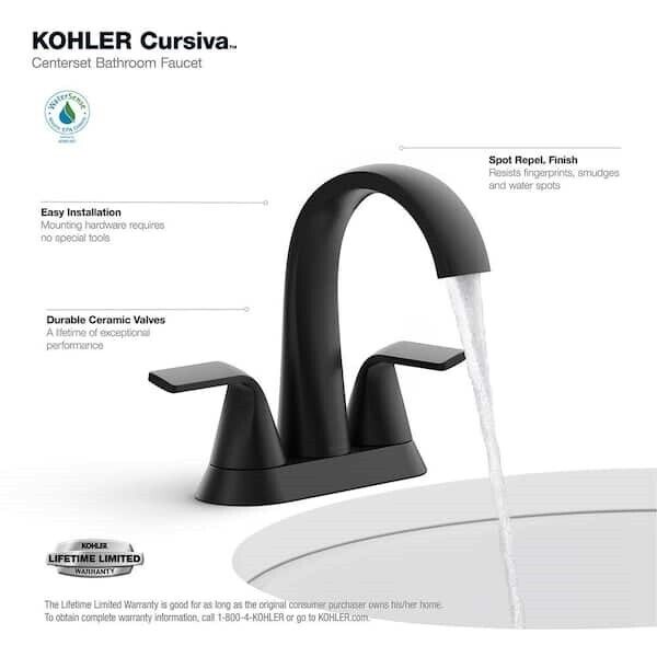 Kohler Cursiva 4 in. Centerset Bathroom Faucet Matte Black K-R30578-4D-BL