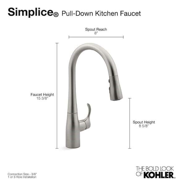 KOHLER K-597-VS Simplice Compact Pull-Down Kitchen Faucet Kitchen Sink Faucet