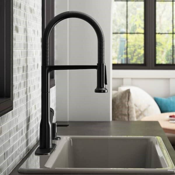 Single-handle semi-professional kitchen sink faucet with soap/lotion dispenser