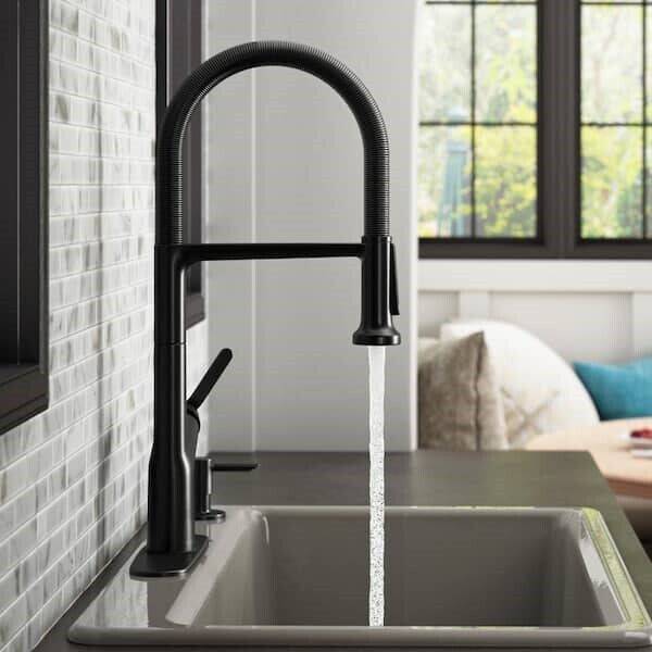 Single-handle semi-professional kitchen sink faucet with soap/lotion dispenser