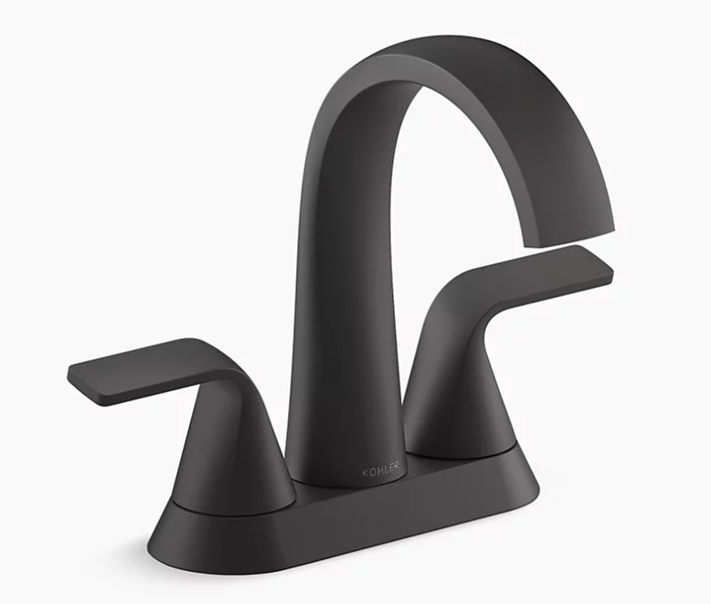 ✅ Cursiva Centerset bathroom sink faucet, Matte Black K-R30578-4D-BL