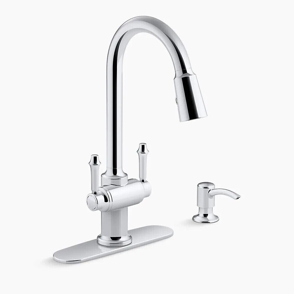 KOHLER Kitchen Faucet 17.25" Pull-Down Sprayer W/Soap Dispenser Polished Chrome