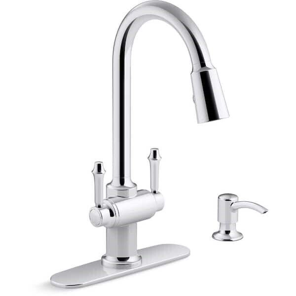 KOHLER Kitchen Faucet 17.25" Pull-Down Sprayer W/Soap Dispenser Polished Chrome