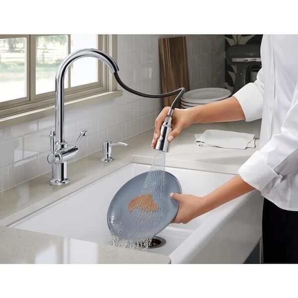 KOHLER Kitchen Faucet 17.25" Pull-Down Sprayer W/Soap Dispenser Polished Chrome