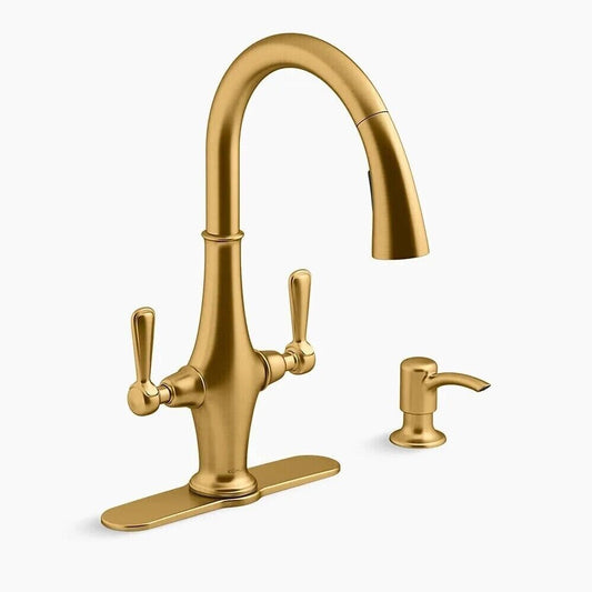 KOHLER K-R29473-SD-2MB Pannier Pull Down Sprayer Kitchen Faucet Brushed Brass