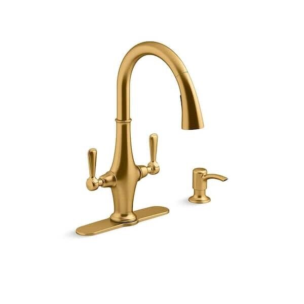 KOHLER K-R29473-SD-2MB Pannier Pull Down Sprayer Kitchen Faucet Brushed Brass