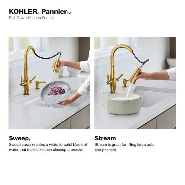 KOHLER K-R29473-SD-2MB Pannier Pull Down Sprayer Kitchen Faucet Brushed Brass