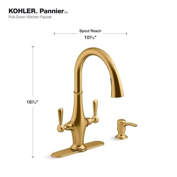 KOHLER K-R29473-SD-2MB Pannier Pull Down Sprayer Kitchen Faucet Brushed Brass