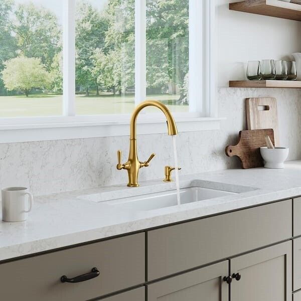 KOHLER K-R29473-SD-2MB Pannier Pull Down Sprayer Kitchen Faucet Brushed Brass