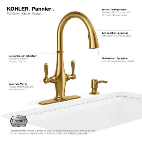 KOHLER K-R29473-SD-2MB Pannier Pull Down Sprayer Kitchen Faucet Brushed Brass