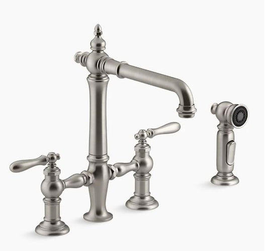 Artifacts Bridge kitchen sink faucet w/spray Vibrant Stainless K-76519-4-VS