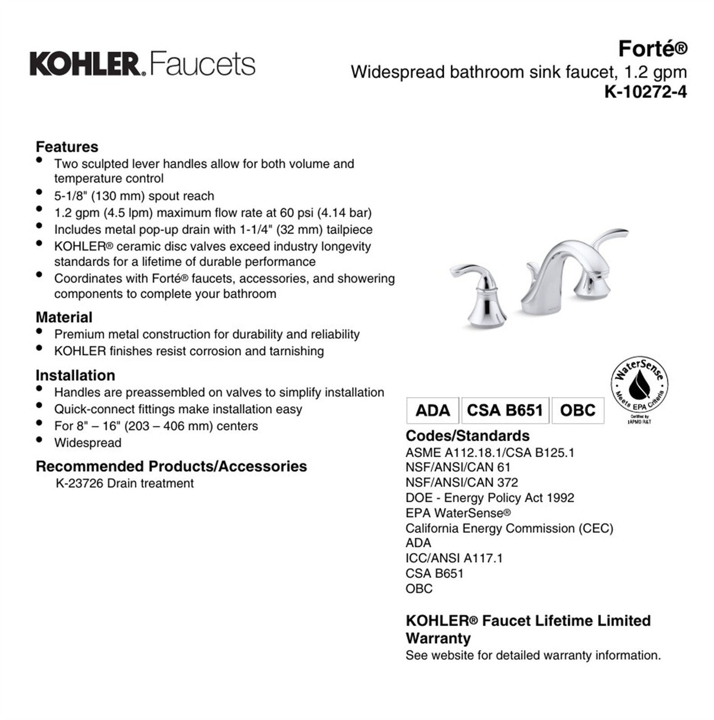 Kohler Forte Widespread bathroom sink faucet, Brushed Nickel K-10272-4-BN