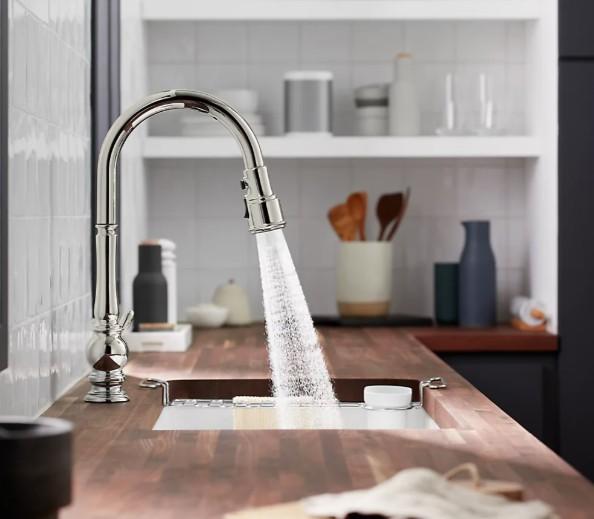 Kohler Artifacts 1 Hole Pull Down Kitchen Faucet in Polished Nickel K-29709-WB-VS