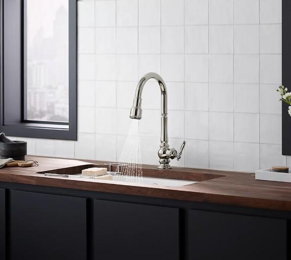 Kohler Artifacts 1 Hole Pull Down Kitchen Faucet in Polished Nickel K-29709-WB-VS