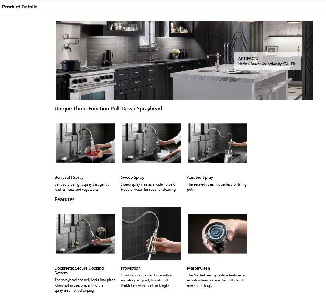 Kohler Artifacts 1 Hole Pull Down Kitchen Faucet in Polished Nickel K-29709-WB-VS