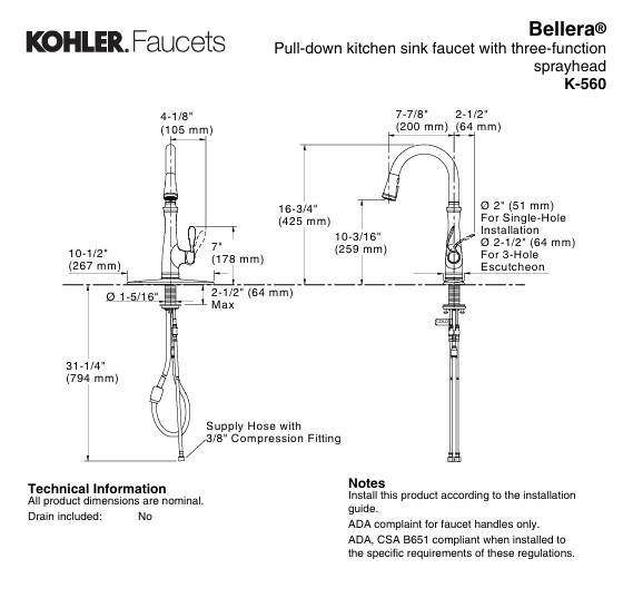 Kohler Bellera Single-Handle Pull-Down Sprayer Kitchen Faucet with DockNetik and Sweep Spray in Oil-Rubbed Bronze K-560-2BZ