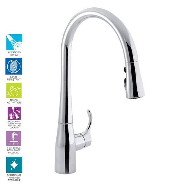 Kohler Simplice Single Hole Pull Down Kitchen Faucet -K596-VS Polished Chrome