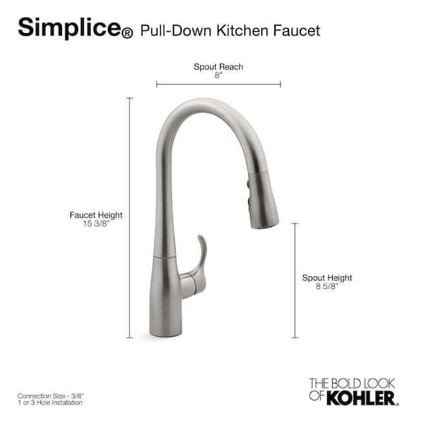 Kohler Simplice 1 Hole Pull Down Kitchen Faucet in Vibrant Stainless K-597-VS