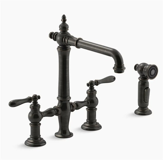 Artifacts Bridge kitchen sink faucet w/spray Oil Rubbed Bronze K-76519-4-2BZ