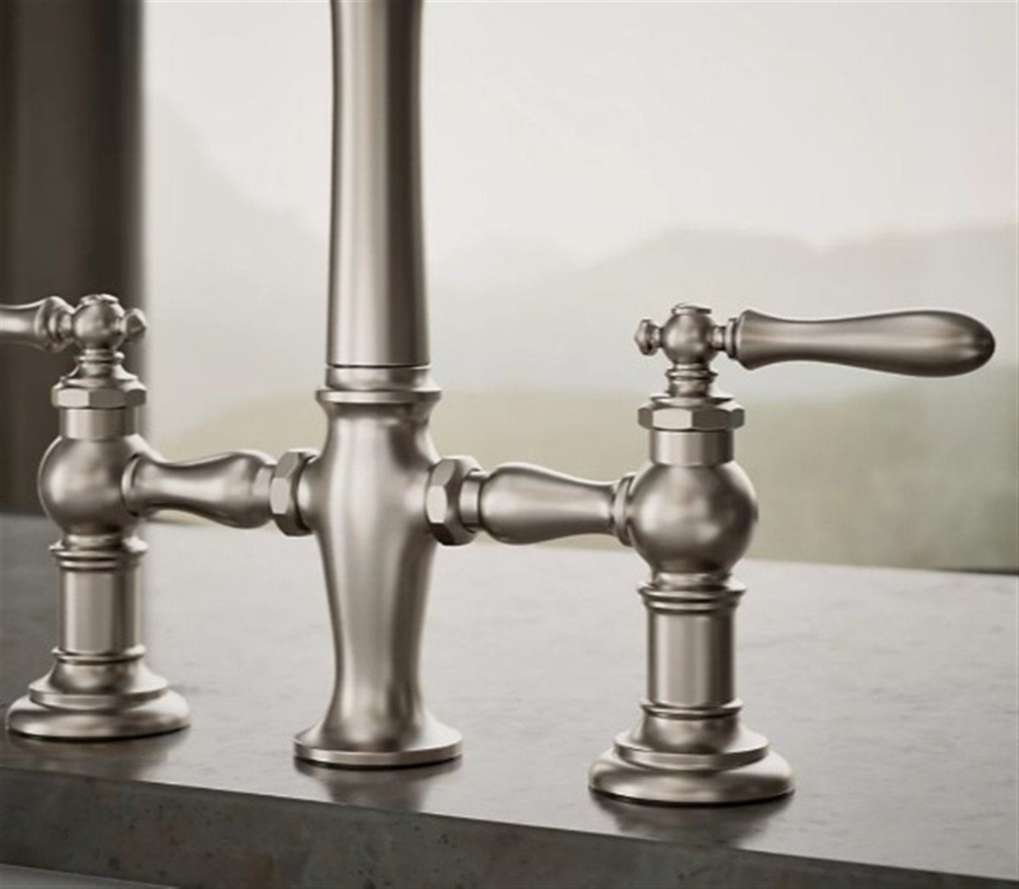 Artifacts Bridge kitchen sink faucet w/spray Vibrant Stainless K-76519-4-VS