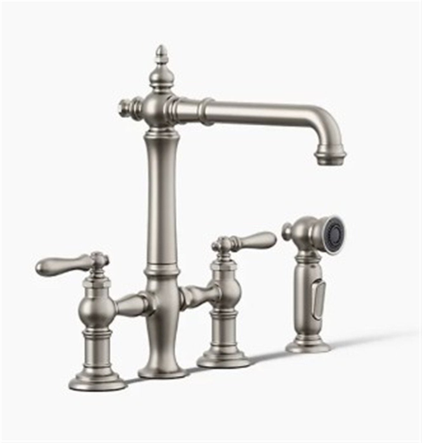 Artifacts Bridge kitchen sink faucet w/spray Vibrant Stainless K-76519-4-VS