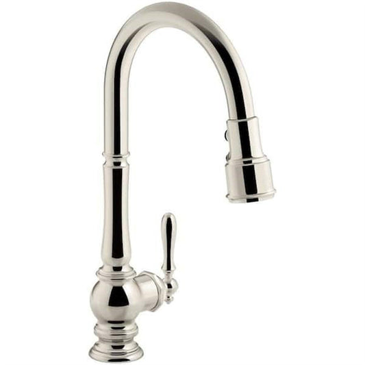 Kohler Artifacts 1 Hole Pull Down Kitchen Faucet in Vibrant Polished Nickel K-99259-SN
