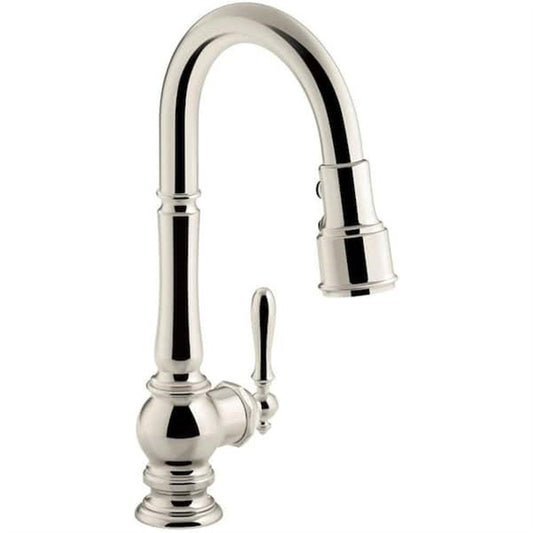 Kohler Artifacts 1 Hole Pull Down Kitchen Faucet in Vibrant Polished Nickel K-99261-SN