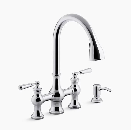 Kohler Capilano Wide-Spread Bridge Kitchen Faucet Polished Chrome K-R21070-SD-CP