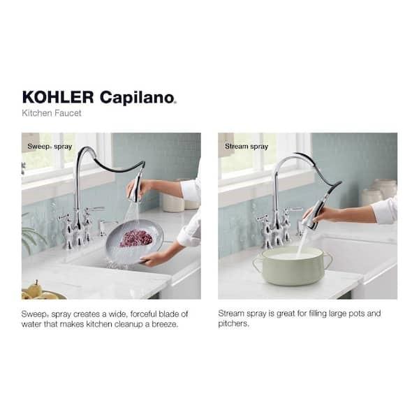 Kohler Capilano Wide-Spread Bridge Kitchen Faucet Polished Chrome K-R21070-SD-CP