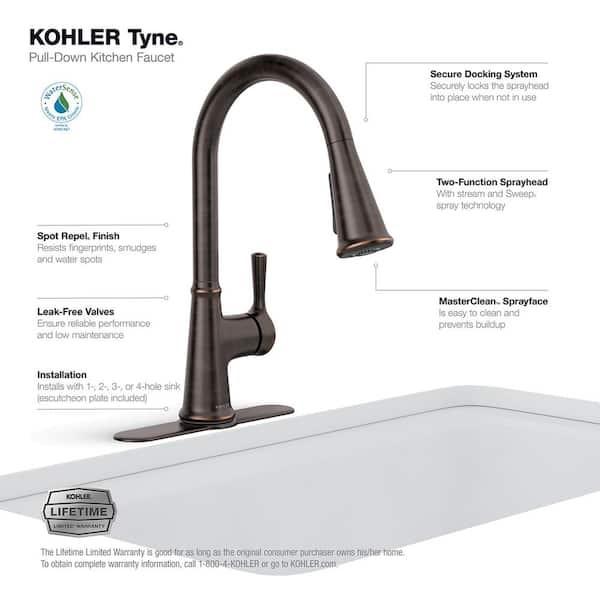 Kohler Tyne Single-Handle Pull-Down Sprayer Kitchen Faucet in Oil-Rubbed Bronze K-R21415-2BZ