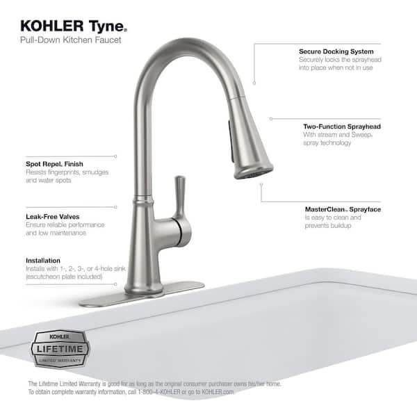 Kohler Tyne Single-Handle Pull-Down Sprayer Kitchen Faucet in Vibrant Stainless K-R21415-VS