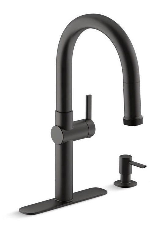 Kohler Rune Centerset Pull Down Kitchen Faucet in Matte Black K-R22153-SD-BL