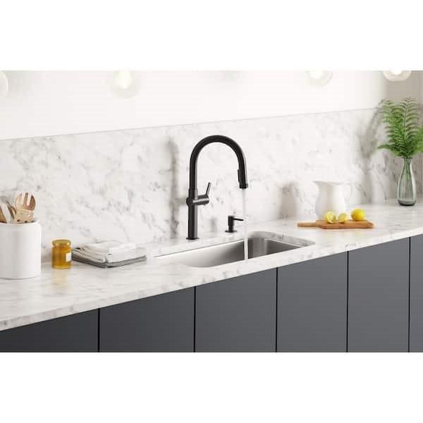 Kohler Rune Centerset Pull Down Kitchen Faucet in Matte Black K-R22153-SD-BL