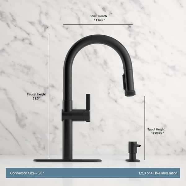 Kohler Rune Centerset Pull Down Kitchen Faucet in Matte Black K-R22153-SD-BL