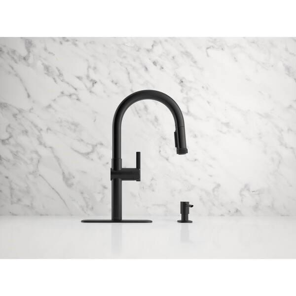 Kohler Rune Centerset Pull Down Kitchen Faucet in Matte Black K-R22153-SD-BL