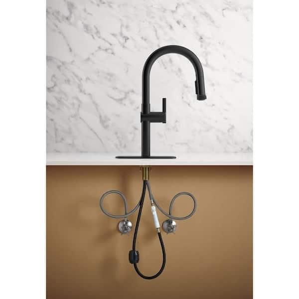 Kohler Rune Centerset Pull Down Kitchen Faucet in Matte Black K-R22153-SD-BL