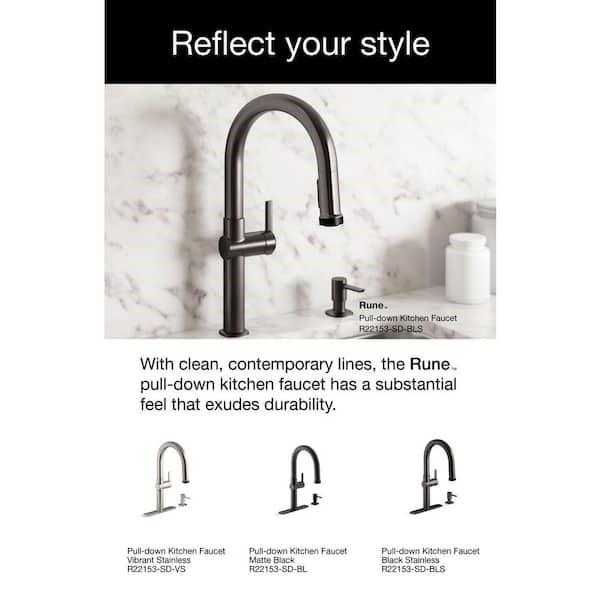 Kohler Rune 1 Handle Pull-Down Kitchen Faucet Black Stainless K-R22153-SD-BLS