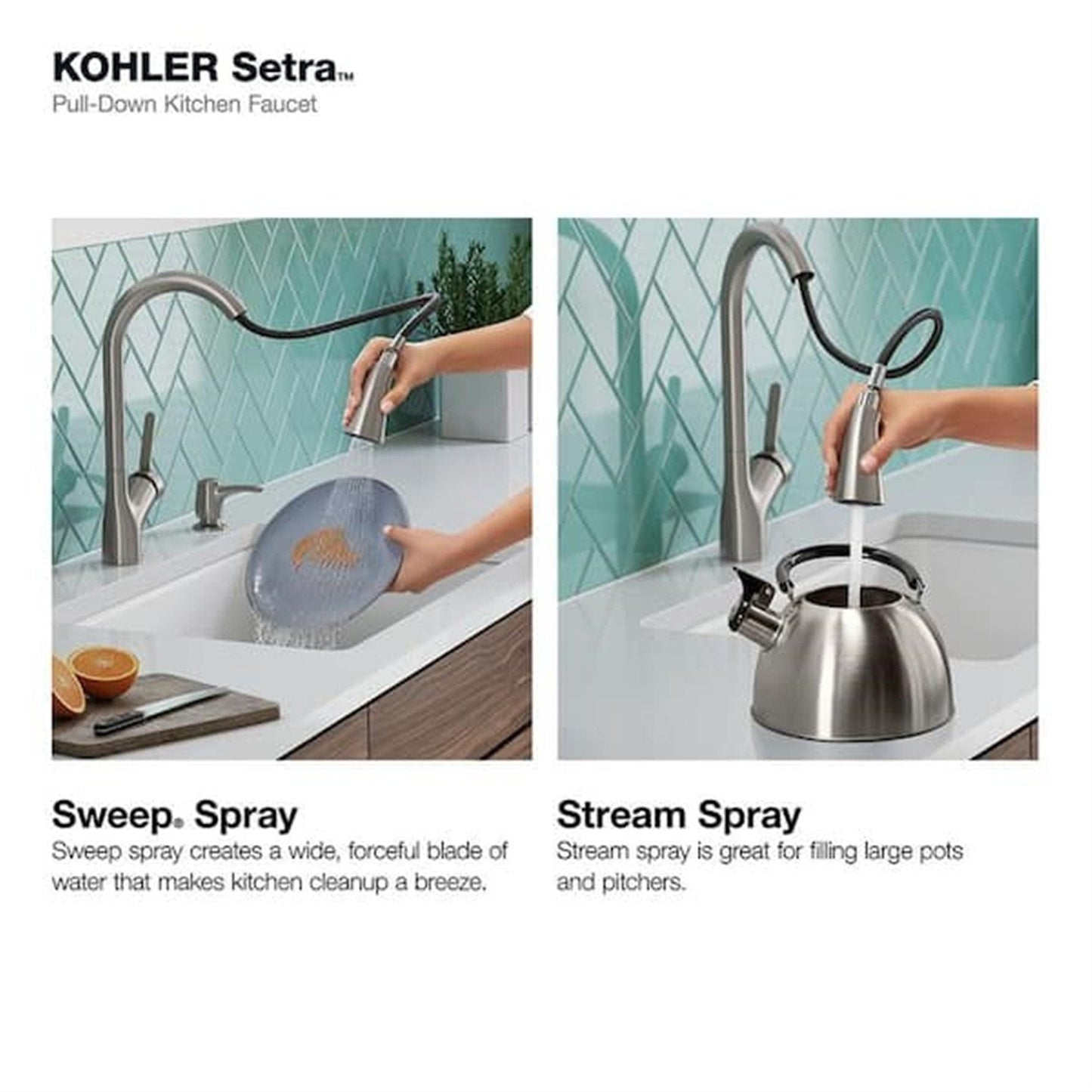 Kohler Setra 1 Hole Pull Down Kitchen Faucet in Vibrant Stainless K-R22897-SD-VS