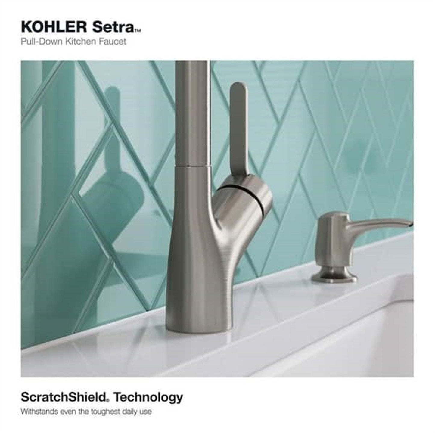 Kohler Setra 1 Hole Pull Down Kitchen Faucet in Vibrant Stainless K-R22897-SD-VS