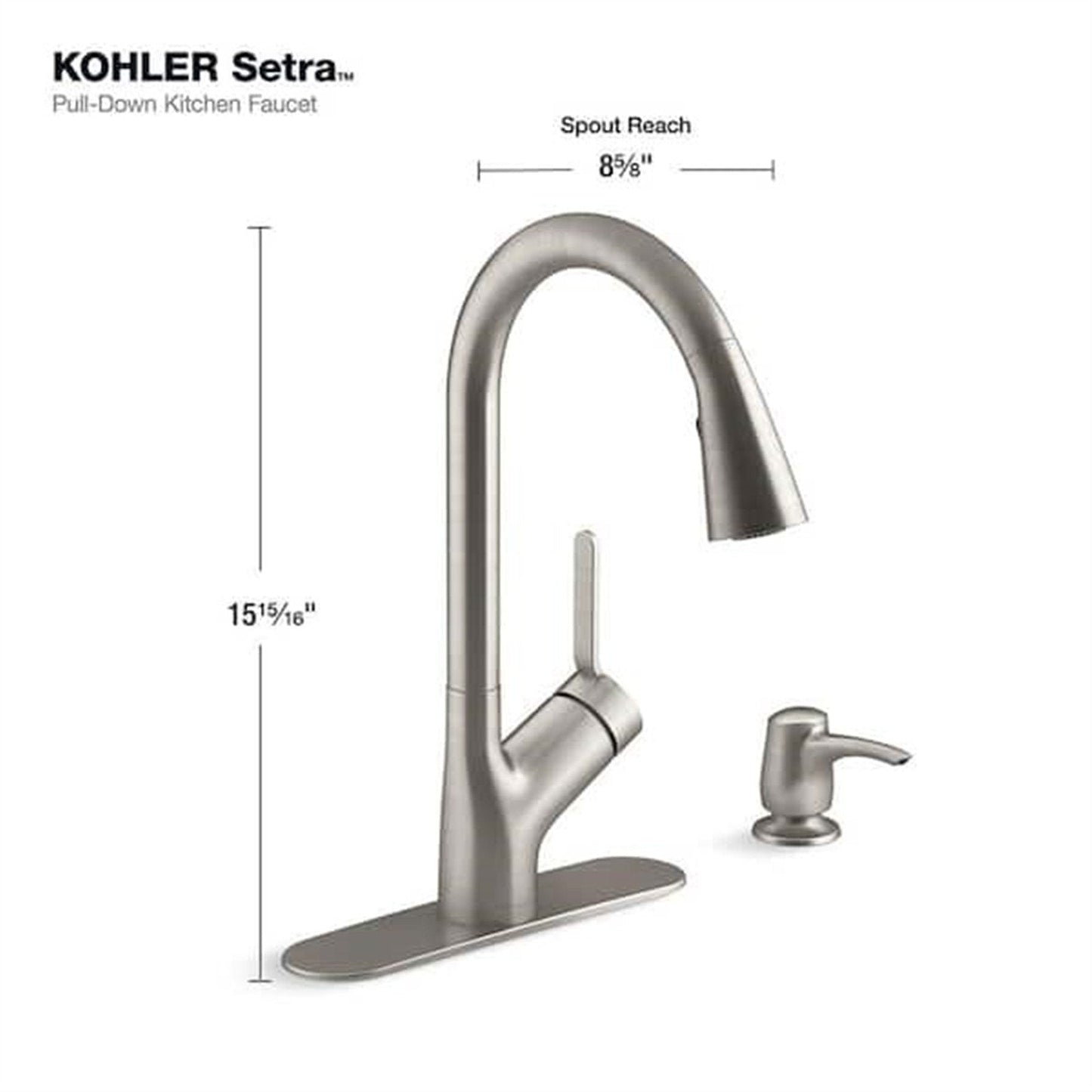 Kohler Setra 1 Hole Pull Down Kitchen Faucet in Vibrant Stainless K-R22897-SD-VS