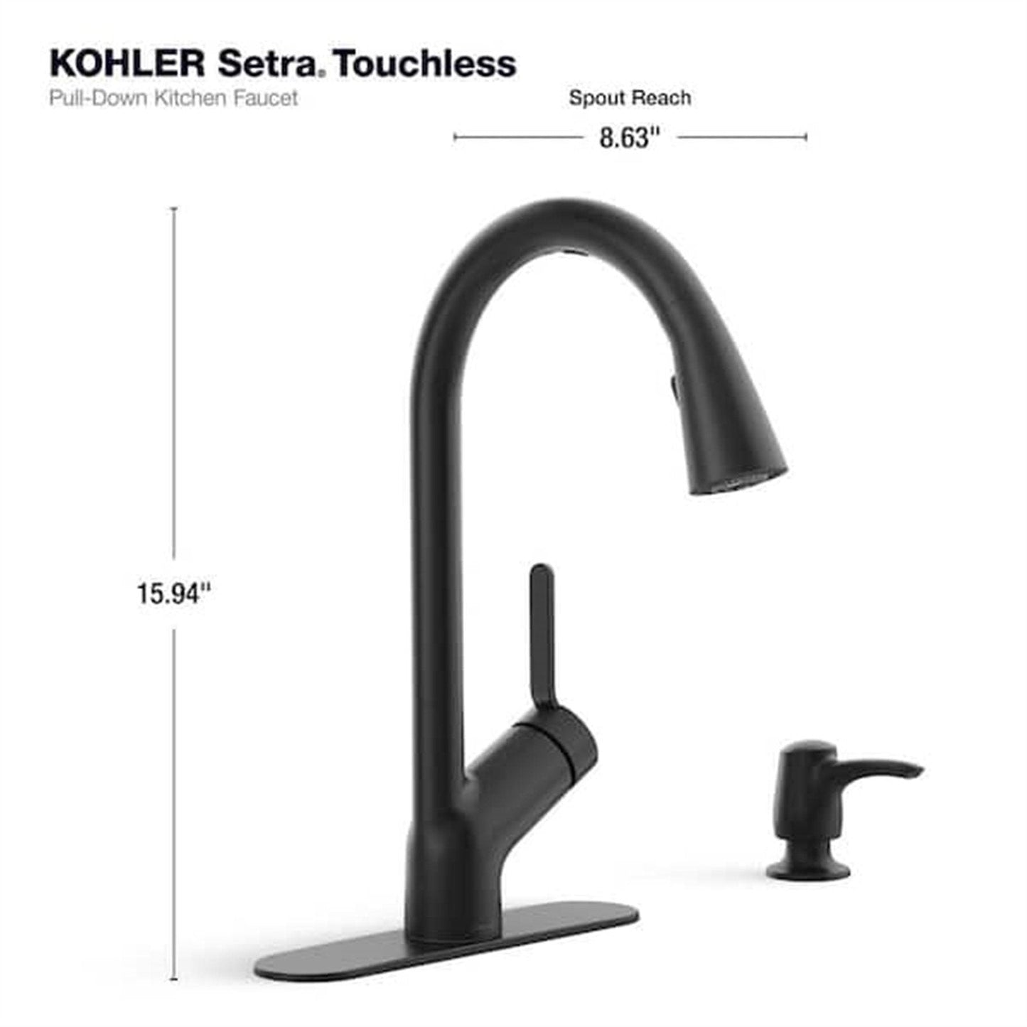 Kohler Setra 1 Hole Pull Down Kitchen Faucet in Matte Black K-R22898-SD-BL