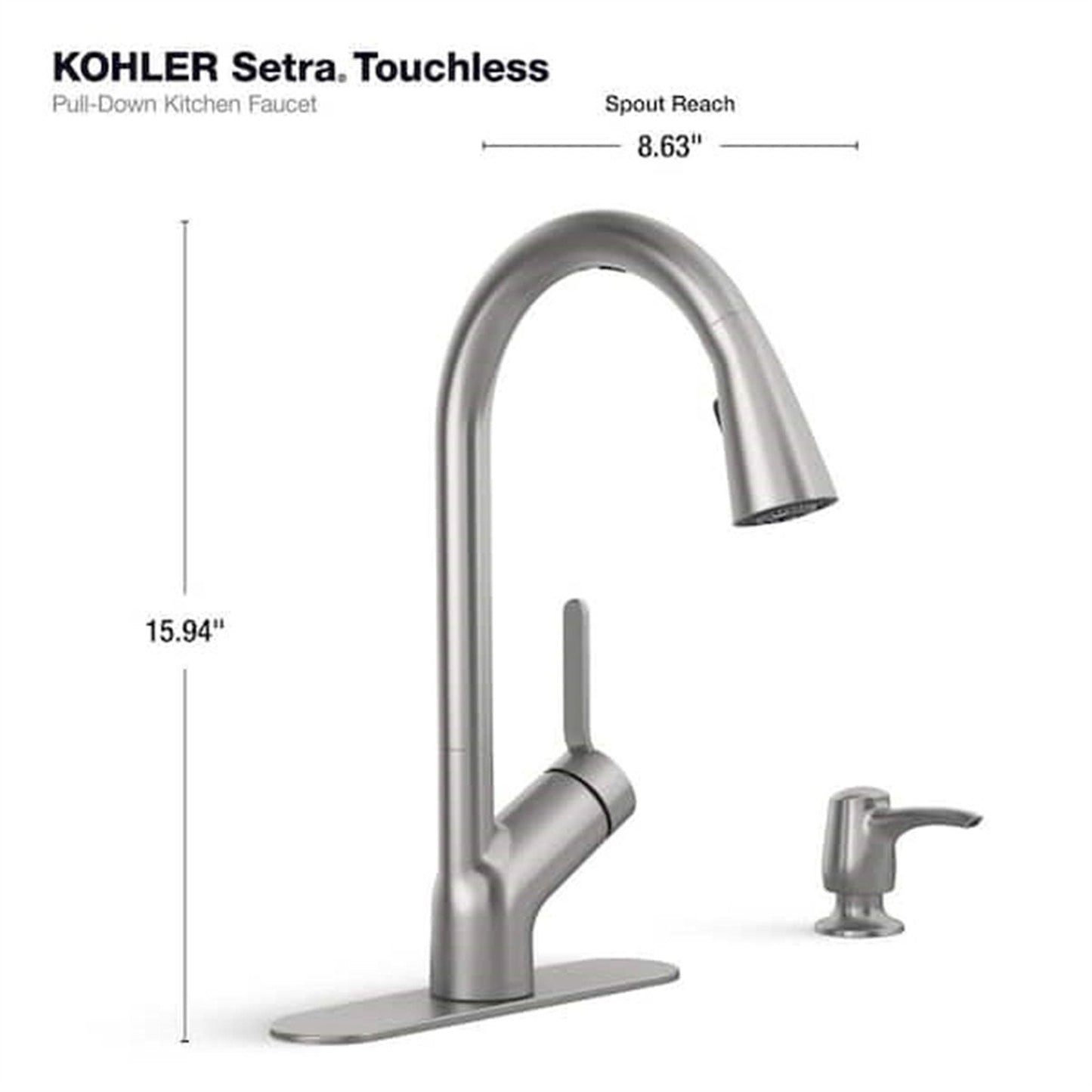 Kohler Setra 1 Hole Pull Down Kitchen Faucet in Vibrant Stainless K-R22898-SD-VS