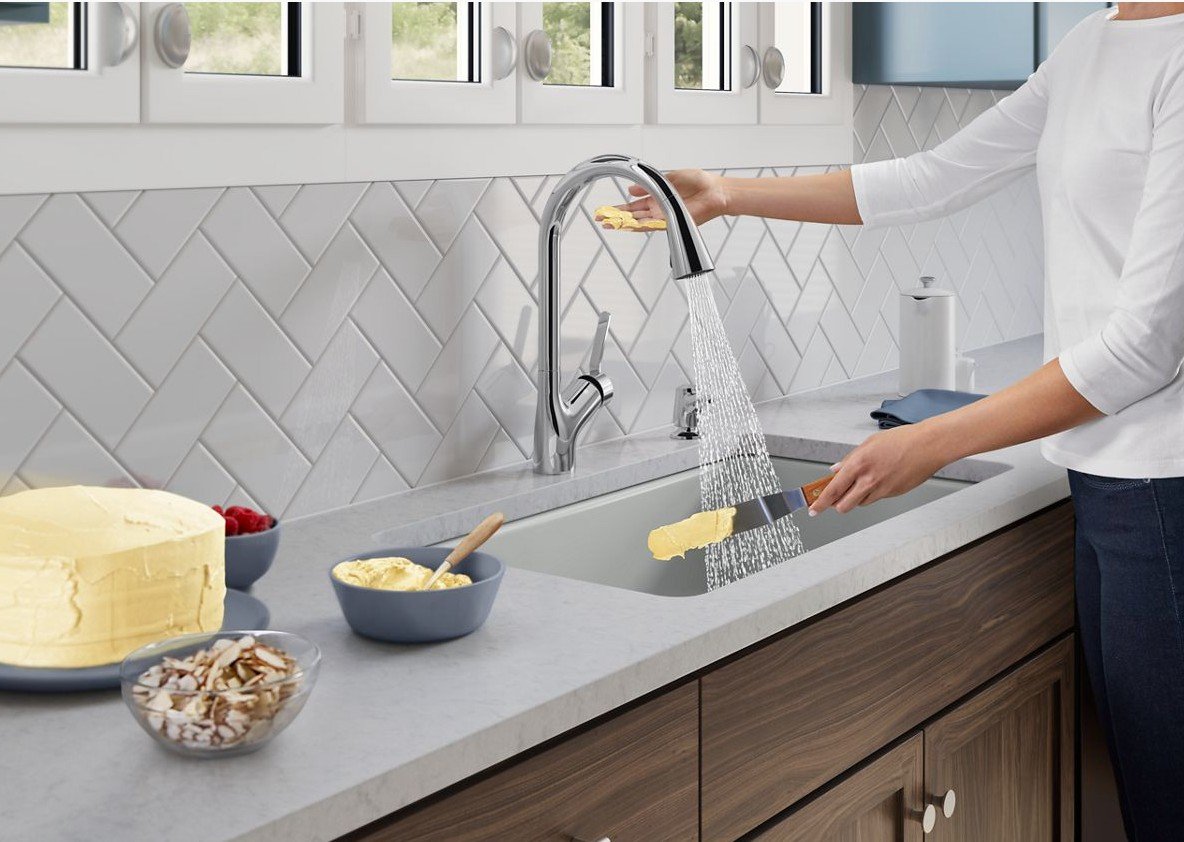 Kohler Setra® Kitchen faucet with Konnect w/ soap Polished Chrome K-R22899-SD-CP