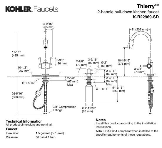 Kohler Thierry Pull Down Kitchen Faucet w/ Soap Dispenser Chrome K-R22969-SD-CP