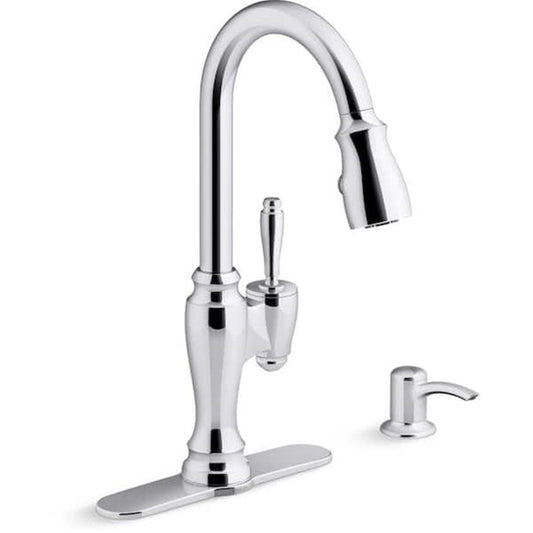 Kohler Arsdale 1 Hole Pull Down Kitchen Faucet in Polished Chrome K-R22970-SD-CP