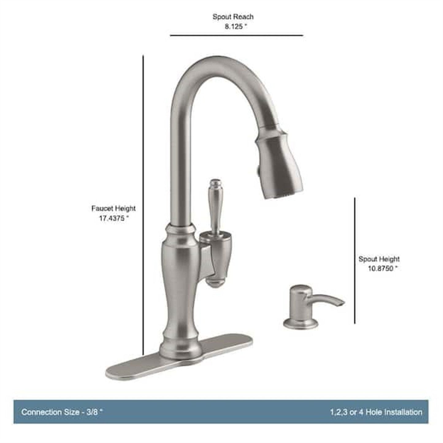 Kohler Arsdale 1 Hole Pull Down Kitchen Faucet in Vibrant Stainless K-R22970-SD-VS